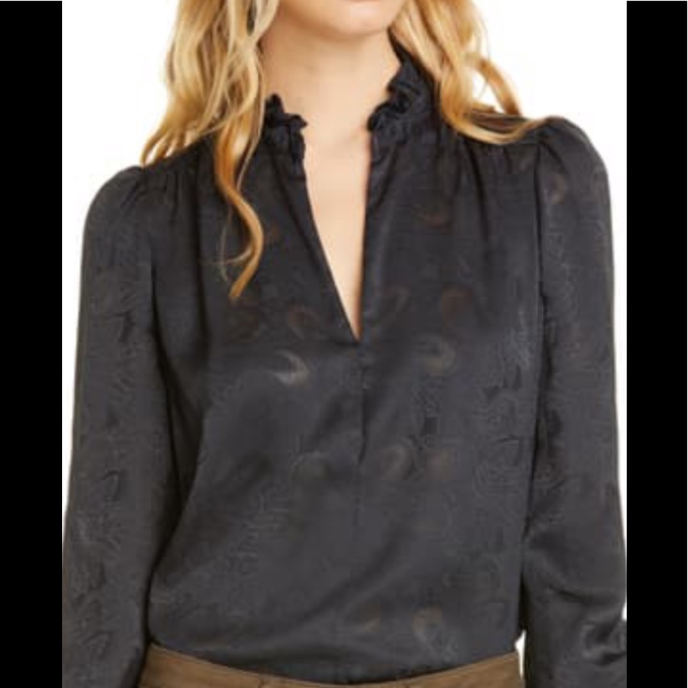 Joie Empriss Paisley Jacquard Satin Blouse In Caviar